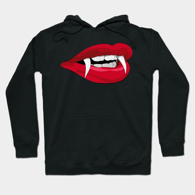 Red Glam Vampire Lips Hoodie by VernenInk